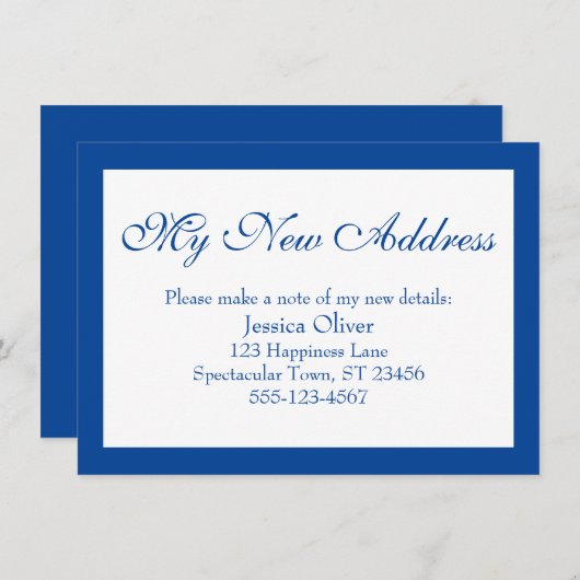 Elegant meine neue Adresse in Dark Blue & White Begleitkarte (Vorne/Hinten)