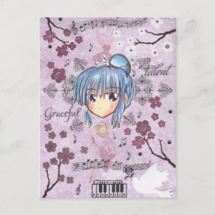 Elegant/Melancholy Ume-Chibi mit Collage Hintergru Postkarte