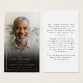 Elegant Memorial Photo Black Gold Prayer Card (Vorne & Hinten)