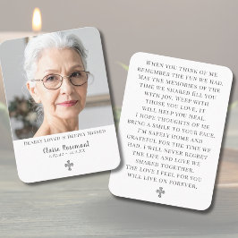 Elegant Memorial Photo Cross Prayer Card Visitenkarte