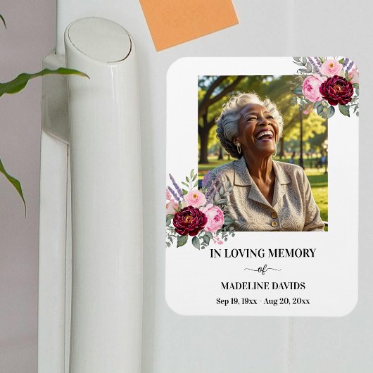 Elegant Memorial Photo Floral Magnet
