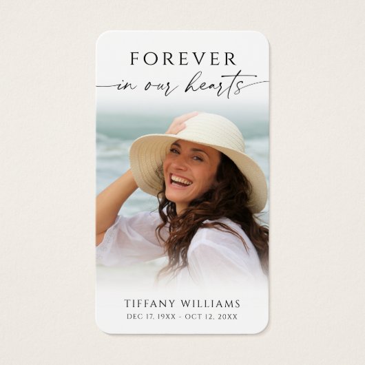 Elegant Memorial Photo Forever Hearts Prayer Card (Vorderseite)