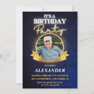 Elegant Men Navy Foto 87. Geburtstag Einladung