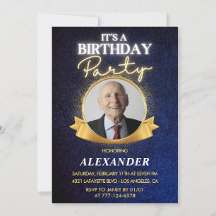 Elegant Men Navy Foto 92. Geburtstag Einladung