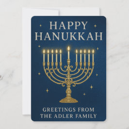 Elegant Menorah, Stars & Royal Blue Hanukkah Feiertagskarte