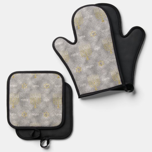 Elegant Menorahs Oven Mitt & Pot Holder Set (Vorderseite/Rückseite)