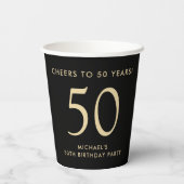 Elegant Mens Black Gold 50th Birthday Party Pappbecher (Rückseite)