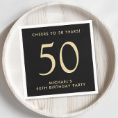 Elegant Mens Black Gold 50th Birthday Party Serviette