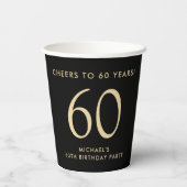Elegant Mens Black Gold 60th Birthday Party Pappbecher (Rückseite)