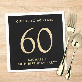 Elegant Mens Black Gold 60th Birthday Party Serviette