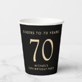 Elegant Mens Black Gold 70th Birthday Party Pappbecher (Rückseite)