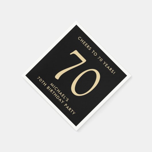 Elegant Mens Black Gold 70th Birthday Party Serviette (Ecke)