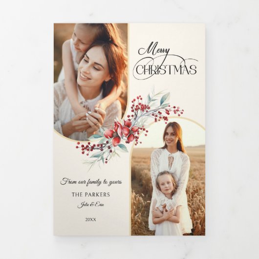 Elegant Mercury Floral Gold Arch 2-Foto Dreifach Gefaltete Karte (Cover)