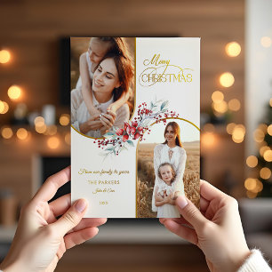 Elegant Mercury Floral Gold Arch 2-Foto Folien Feiertagskarte