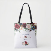 Elegant Merlot Navy Blue Floral Bridesmaid Tasche (Vorderseite)