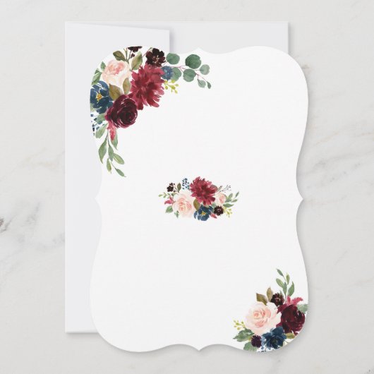 Elegant Merlot Navy Blue Floral Sweet 16 Einladung (Rückseite)