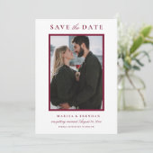 Elegant Merlot Red Wedding Foto Save The Date (Stehend Vorderseite)