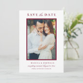 Elegant Merlot Red Wedding Foto Save The Date (Stehend Vorderseite)