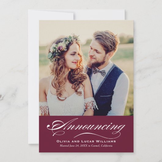 Elegant Merlot Script Wedding Foto Empfang Einladung (Vorderseite)