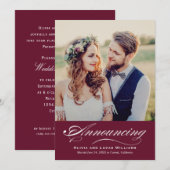 Elegant Merlot Script Wedding Foto Empfang Einladung (Vorne/Hinten)