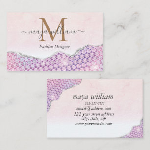 Elegant Mermaid Edges Pink Glitzer Agate Visitenkarte