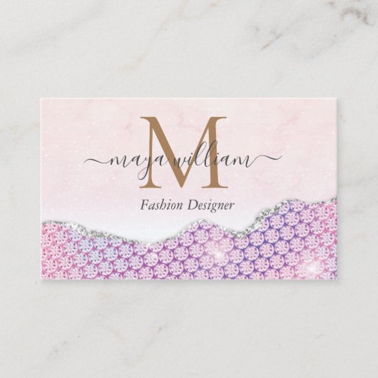 Elegant Mermaid Edges Pink Glitzer Agate Visitenkarte (Vorderseite)