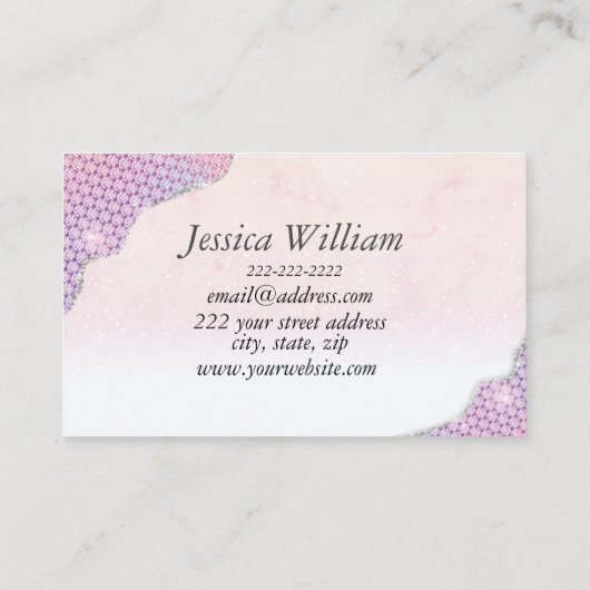 Elegant Mermaid Edges Pink Glitzer Agate Visitenkarte (Rückseite)