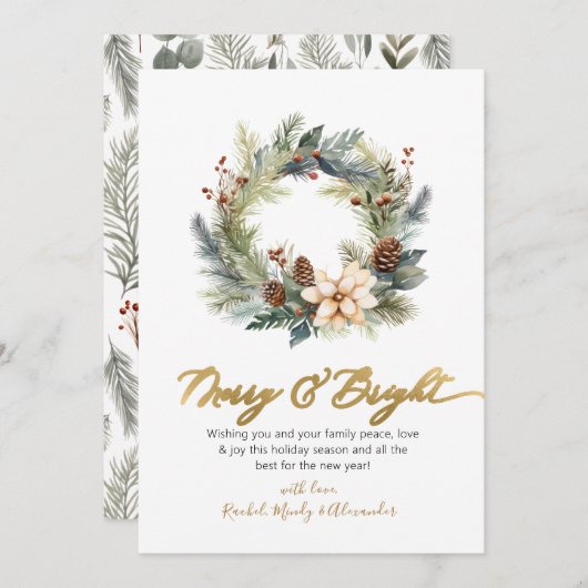 Elegant Merry and Bright Script Wreath Weihnachten (Vorne/Hinten)