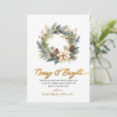 Elegant Merry and Bright Script Wreath Weihnachten (Stehend Vorderseite)