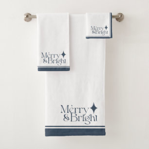 Elegant Merry & Bright   Christmas Blue Badhandtuch Set