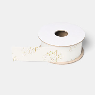 Elegant Merry & Bright Gold Schriftzug Weihnachten Ripsband