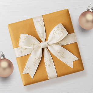 Elegant Merry & Bright Gold Schriftzug Weihnachten Ripsband
