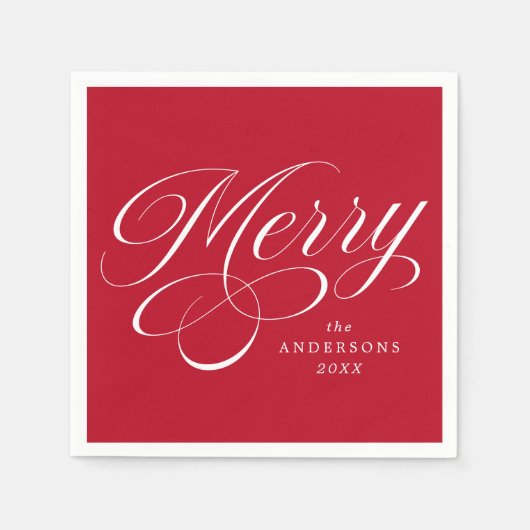 Elegant Merry Calligraphy Script Red Christmas Serviette (Vorderseite)