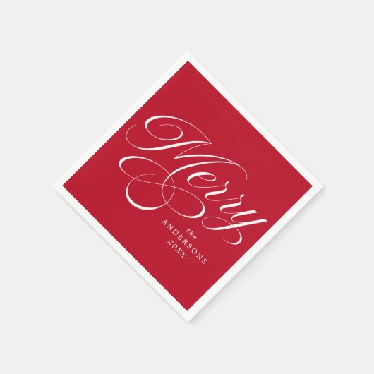 Elegant Merry Calligraphy Script Red Christmas Serviette (Ecke)