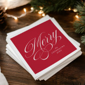 Elegant Merry Calligraphy Script Red Christmas Serviette
