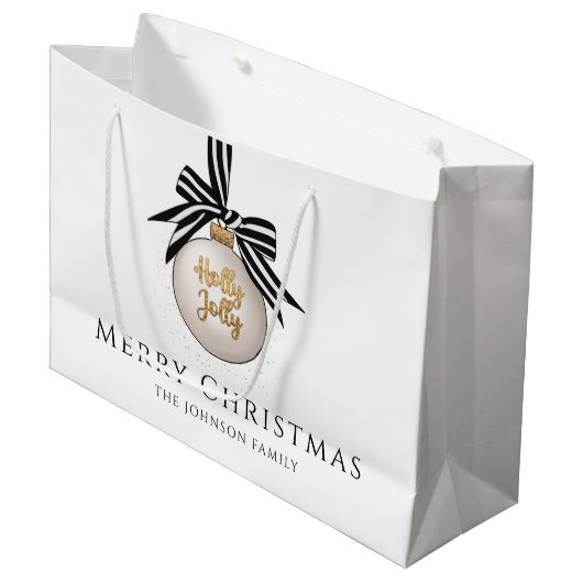Elegant Merry Christmas Bauble Große Geschenktüte (Vorderseite Schrägansicht)