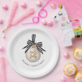 Elegant Merry Christmas Bauble White Black Pappteller (Party)