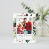Elegant Merry Christmas Botanical Greenery Feiertagspostkarte (Stehend Vorderseite)