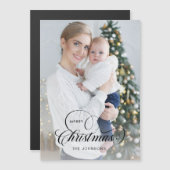 Elegant Merry Christmas Calligraphy 1-Foto Magnetkarte (Vorne/Hinten)