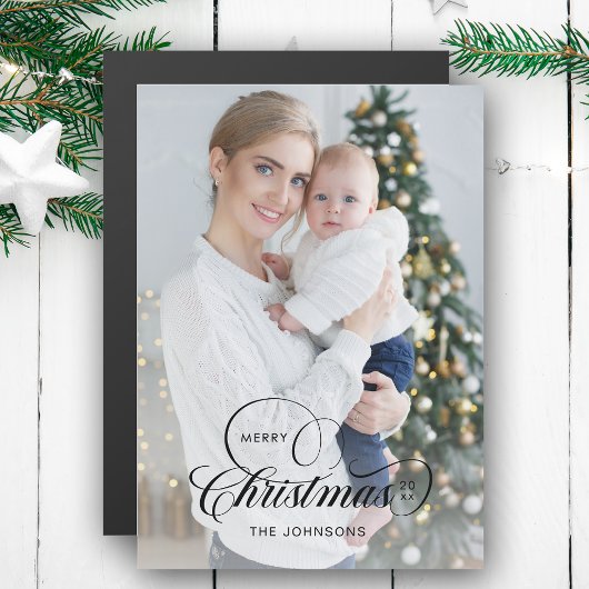 Elegant Merry Christmas Calligraphy 1-Foto Magnetkarte