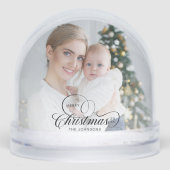 Elegant Merry Christmas Calligraphy 1-Foto Schneekugeln (Vorderseite)