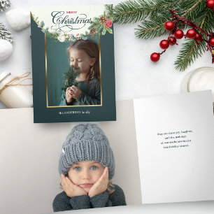 Elegant Merry Christmas Calligraphy Floral Foto Dreifach Gefaltete Karte
