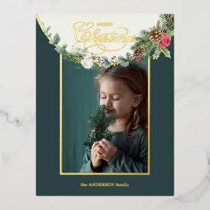 Elegant Merry Christmas Calligraphy Floral Foto Folien Feiertagspostkarte