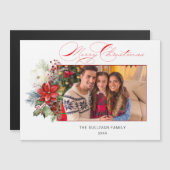 Elegant Merry Christmas Calligraphy Floral Foto Magnetkarte (Vorne/Hinten)