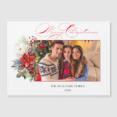Elegant Merry Christmas Calligraphy Floral Foto Magnetkarte (Vorderseite)