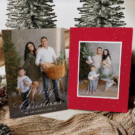 Elegant Merry Christmas Calligraphy Red 2 Foto Feiertagskarte