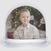 Elegant Merry Christmas Calligraphy Script 2 Foto Schneekugeln (Vorderseite)