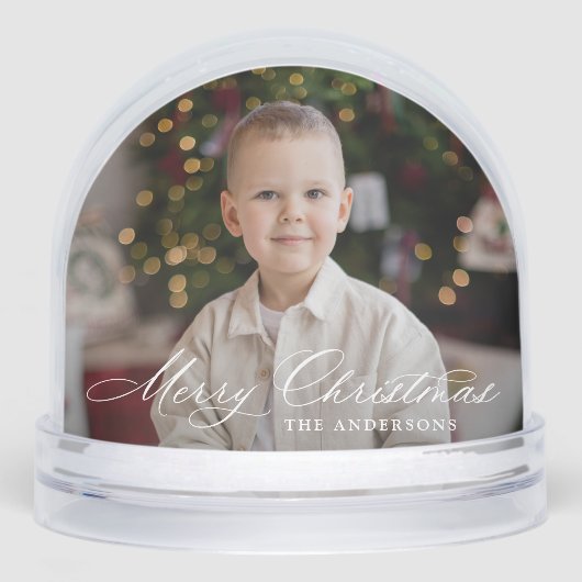 Elegant Merry Christmas Calligraphy Script 2 Foto Schneekugeln (Vorderseite)