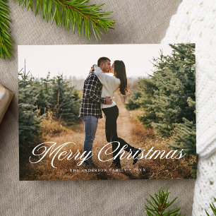 Elegant Merry Christmas Calligraphy Script Foto Feiertagspostkarte