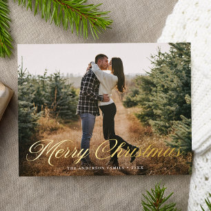 Elegant Merry Christmas Calligraphy Script Foto Folien Feiertagspostkarte